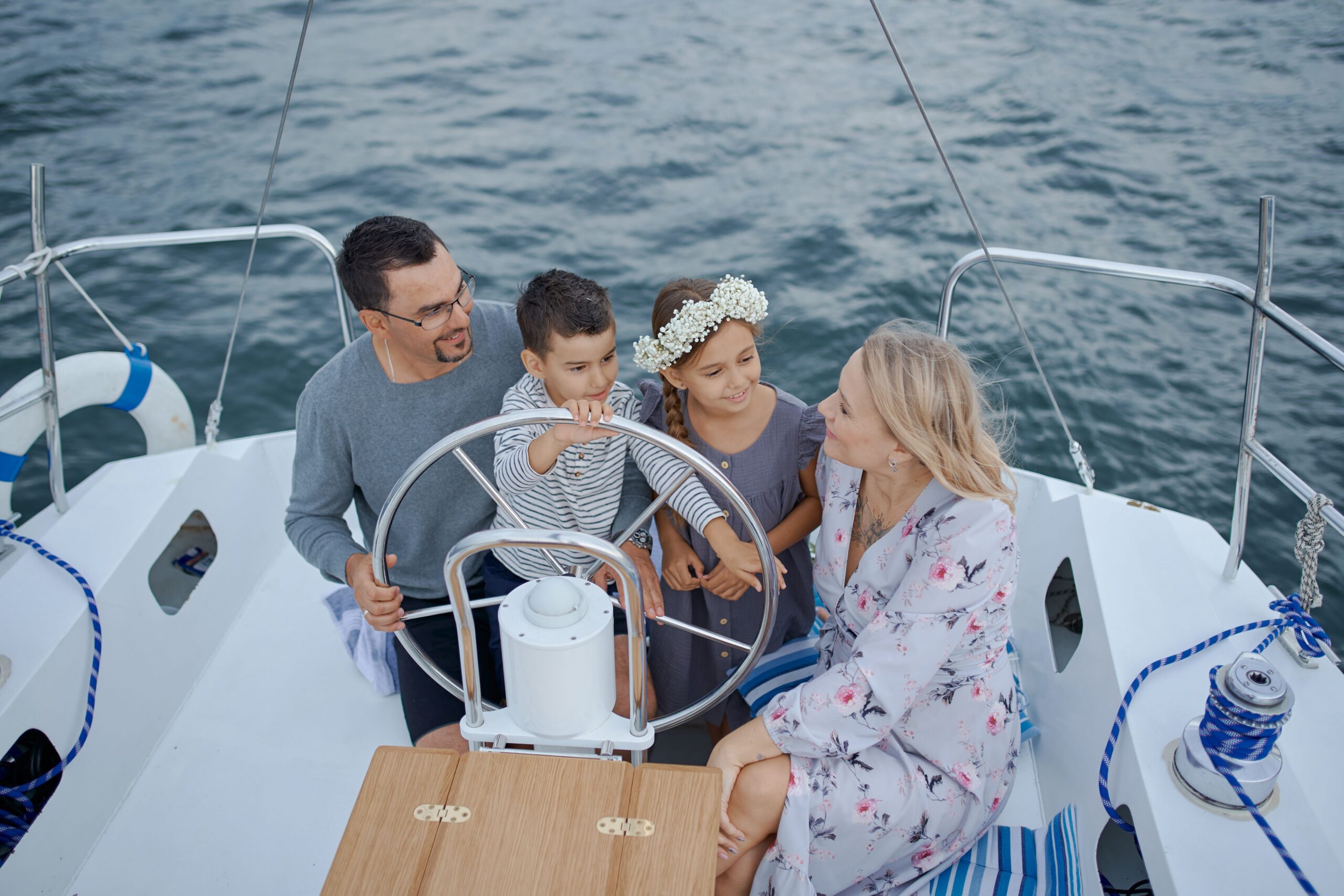 family on boat